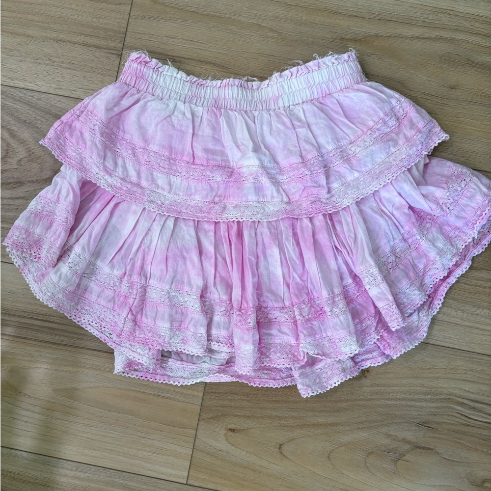 LoveShackFancy pink and white Ruffle Mini Skirt